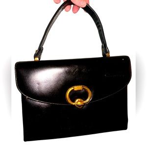 Vintage MCM 1950s Black Dobbies Handbag Purse with gold turn lock